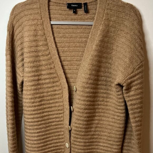 Theory Sweater Cardigan Preppy Wool Blend Cardi Paramour Yak Size M - Picture 3 of 6